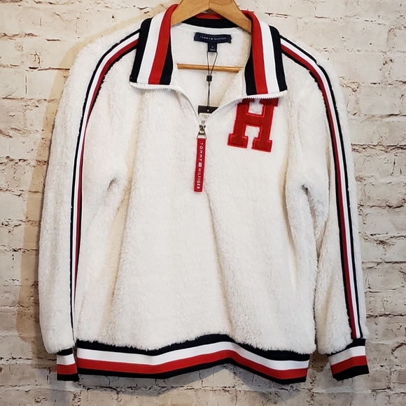 Tommy Hilfiger Jackets \u0026 Coats | Tommy Hilfiger Sherpa Half Zip Sweater | Color: Red/White | Size: M | Irisecruz's Closet